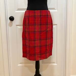 Vintage Elliott Lauren Red Tartan Plaid Wool Pleated Mini Skirt